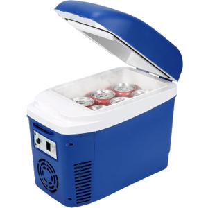 Iceblue Mini Fridge, 7 Liter /9 Cans Skincare Fridge with Belt, AC Plug & 12V Car Charger Dual-use Small Refrigerator, Compact & Portable Refrigerator for Car, Dorm, Travel, Picnic, Gift - Blue