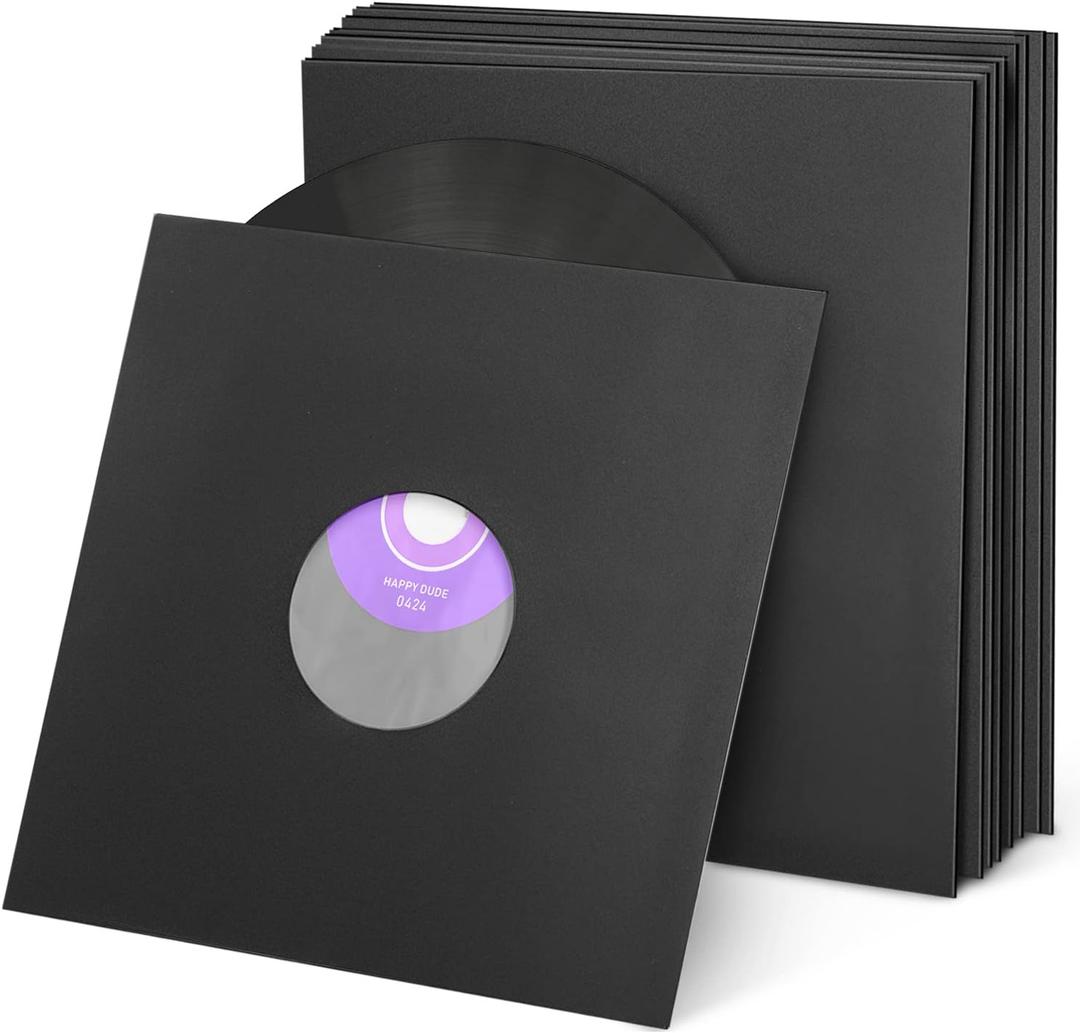 Facmogu 20PCS 10in Black Paper & Plastic Poly-Lined Record Inner Sleeves, 110gsm LP Record Parper Covers Phonograph Record Storage Sleeves, Vinyl Record Sleeve Protectors, Acid Free Paper Album Covers