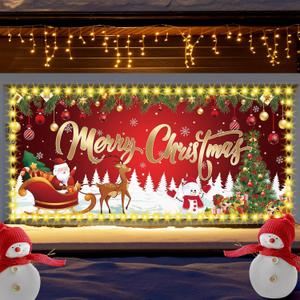 YLOLUL Led Christmas Garage Door Cover 6 x 13 ft Large Hanging Backdrop Door Banner with Light Merry Christmas Garage Wall Decorations for Outdoor Holiday