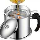 Bacon Grease Container with Strainer & Lid, 43oz Stainless Steel Grease Saver for Kitchen, Leakproof Oil Keeper with Non-Slip Handle, Fry Fat Storage Organizer for Cooking Oil/Grease