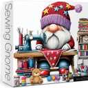 Vintage Gnome Puzzles for Adults 1000 Pieces, Pretty Colorful Stitch Yarn Jigsaw Puzzles, Funny Challenging Knitting Sewing Machine Bear Puzzle