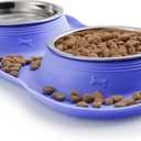 Hubulk Pet Dog Bowls 2 Stainless Steel Dog Bowl with No Spill Non-Skid Silicone Mat + Pet Food Scoop Water and Food Feeder Bowls for Feeding Small Medium Large Dogs Cats Puppies (Small, Purple)