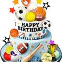 DRWATE Sports Cake Toppers Sports Cake Decoration with Soccer Football Baseball Basketball Tennis Golf for Boys Men Sports Theme Birthday Party Supplies (Multicolor)