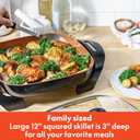 bella 12x12 Electric Skillet & Frying Pan with Glass Lid, Nontoxic, Coppper