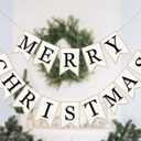 Whaline 2Pcs Christmas Burlap Banner Felt Merry Christmas Banner Black White Pre-Assembled Xmas Bunting Garland for Home Party Hanging Decoration Supplies