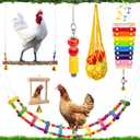 7pcs Chicken Toys for Coop Accessories - Chicken Xylophone Toy, Chicken Mirror, Chicken Ladder Bridge, Coop Swing, Vegetable Hanging Chicken Feeder, Chewing Foraging Toys, Gifts for Hens