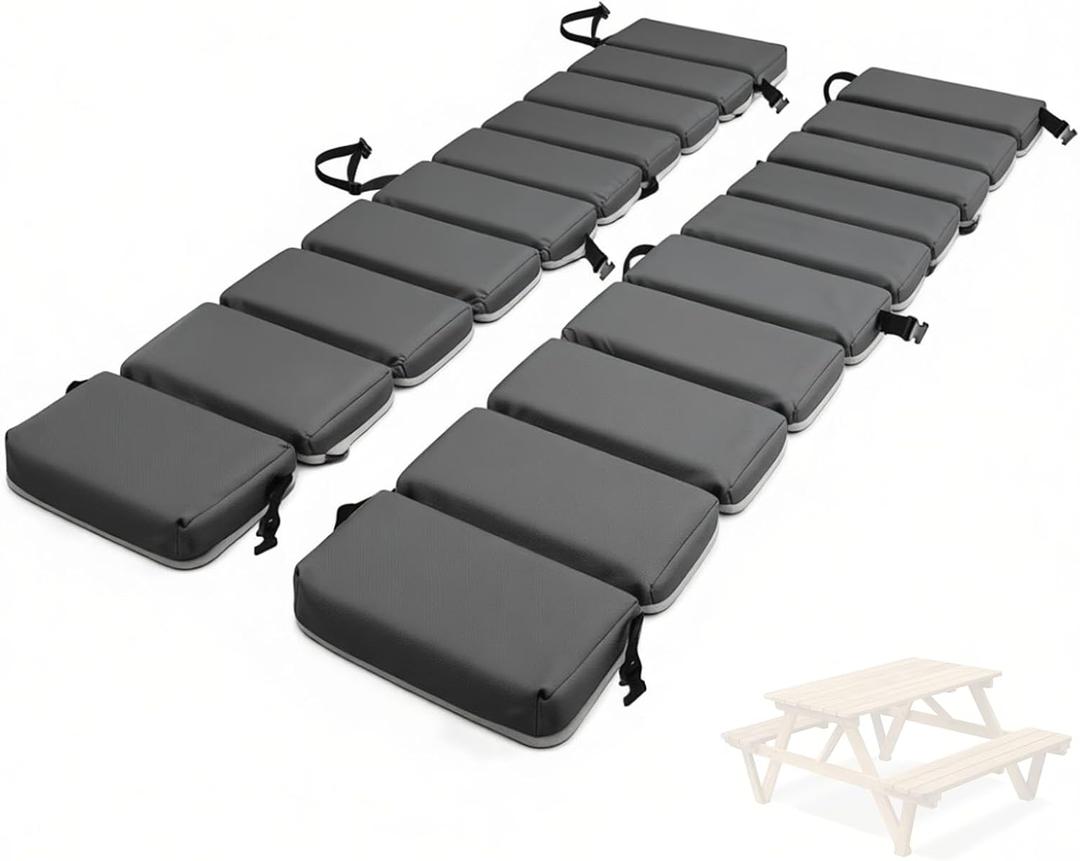 2 Pcs Outdoor Picnic Bench Cushion,Waterproof Picnic Table Seat Cushions with Buckles,Olefin Benches Pads for Garden,Camping,Patio (Dark Grey, 96 * 10in)