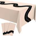 Irenare 3 Pcs Racing Table Cloths Car Birthday Party Supplies 54 x 108 Inch Racetrack Table Runner Covers Disposable Rectangular Road Tablecloth for Kids Boy Car Theme Party Decor (Khaki)