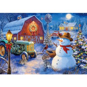 Rocorose Christmas 500 Piece Jigsaw Puzzle, Winter Snowy Night Scene Puzzle for Adults Challenging Village Red Truck with Snowman Jigsaw Puzzles Festive Gifts for Family and Teens