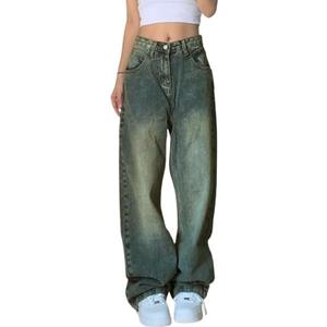 EMMIOL Women Baggy Jeans Mid-Low Waist Boyfriend Streetwear Vintage Jeans Wide Leg Denim Pants (X-Small, Retro Blue)