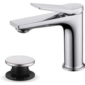 Rbrohant Single Hole Bathroom Faucet, Polished Chrome Single Handle Bathroom Sink Faucets for 1 Hole,Bathroom Vanity Faucet with Pop up Drain, Deck Mount, R2001-PC