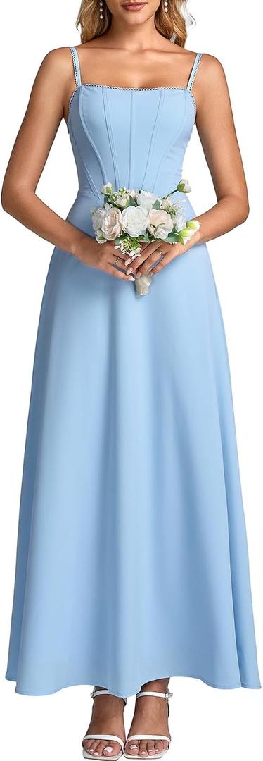 Auraxe Floral Corset Maxi Wedding Guest Dresses for Women Summer Spaghetti Strap Flowy A Line Tea Party Long Sun Dress 2026, Size Small
