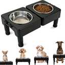 Elevated Dog Bowl Stand, Raised Dog Feeder with Adjustable Height 3.4" to 13.4", Non-Slip Pet Feeding Station Includes 227oz Stainless Steel Bowls for Small & Medium Dogs
