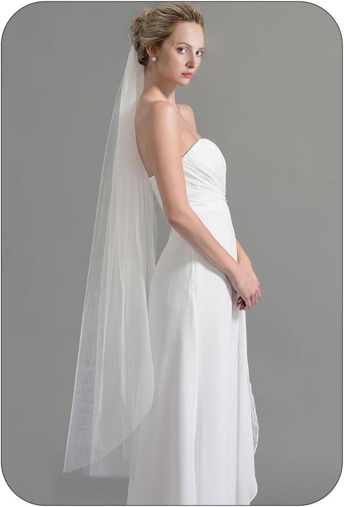 Latious 1 Tier Bride Wedding Veils Ivory Fingertip Bridal Veil Tulle Veils with Comb for Brides and Women (Ivory)