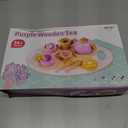 BUYGER Kids Wooden Tea Party Set for Little Girls Toddler Pretend Play Food Kitchen Accessories Princess Birthday Gifts for Ages 3 4 5 Years Old