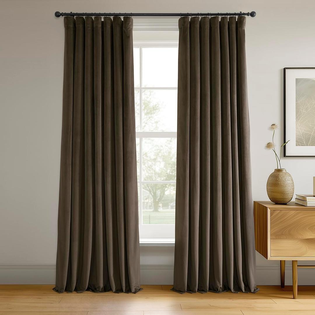 HPD Half Price Drapes Signature Velvet Thermal Blackout Curtains for Living Room 84 Inch Long (1 Panel) Rod Pocket Insulated Blackout Curtains for Bedroom Window Curtains, 50W x 84L, Java