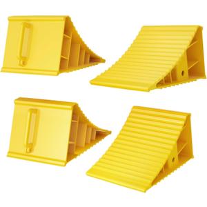 4Pack Wheel Chocks for RV Trailer Non Slip Heavy Duty Yellow Camper Wheel Chocks with Handle for Easy Removal Polypropylene Wheel Stoppers for Cars Campers Trucks Rvs