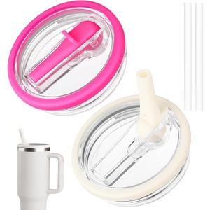 2 Pack 40 oz Tumbler Flip Straw Lid Replacement fit for Stanley Quencher, Spill Proof Tumbler Cover for Stanley Cup (white rose)
