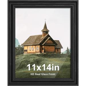PEALSN 11x14 Picture Frame with Real Glass Front and Black Backboard, Wall Gallery Photo Frames for Wall Mounting or Tabletop Display