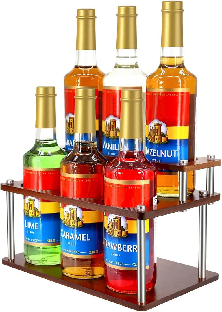 Coffee Syrup Organizer Rack,2-Tier Coffee Syrup Stand Holder for Coffee Station Countertop,6 Bottles Storage Display Shelves for Wine, Dressing Cocktail in Coffee Bar