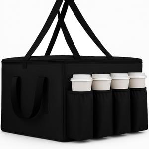 musbus 1Insulated Food Delivery Bag with Cup Holders/Drink Carriers Premium XXL, Great for Beverages, Grocery, Pizza, Commercial Quality Hot & Cold, Black (014) (24W x 15H x 14D)