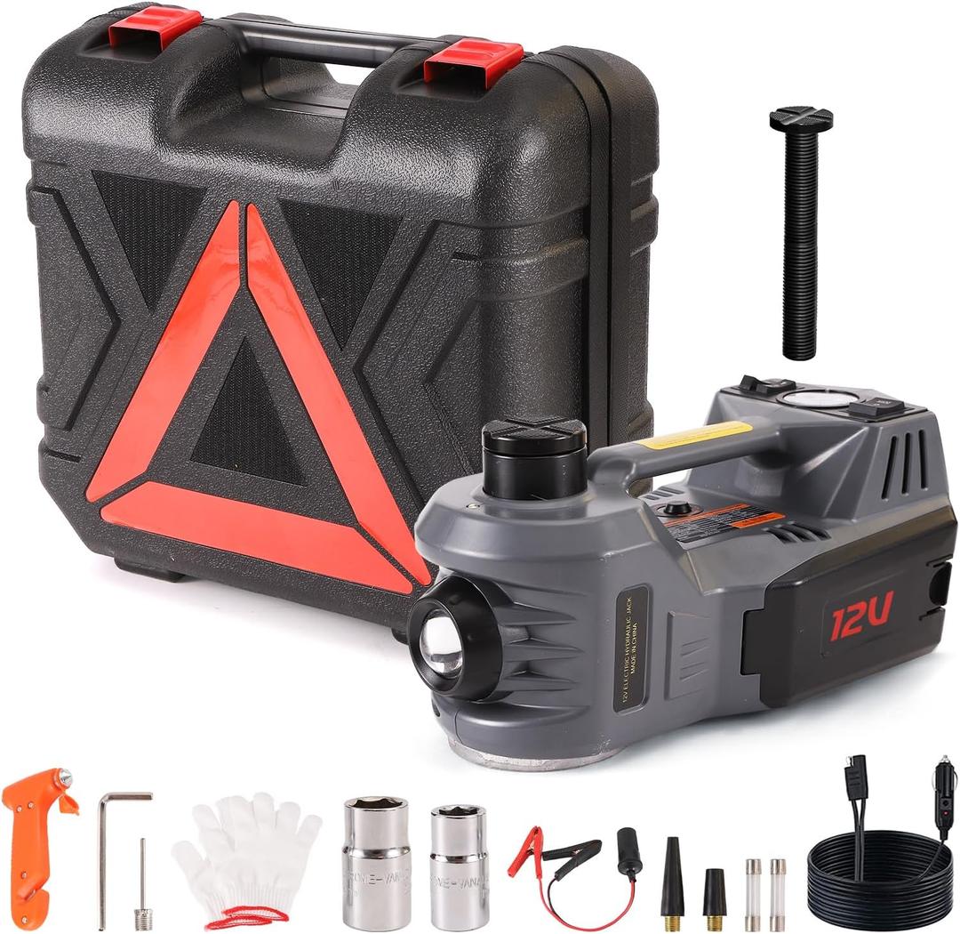 EFFIROSO Portable 5 Ton 12V Electric Car Jack Kit Hydraulic Floor Jack with Tire Inflator Pump for Vehicle Emergency Repair Kit 11023lbs Jack Only (Gray without Wrench)