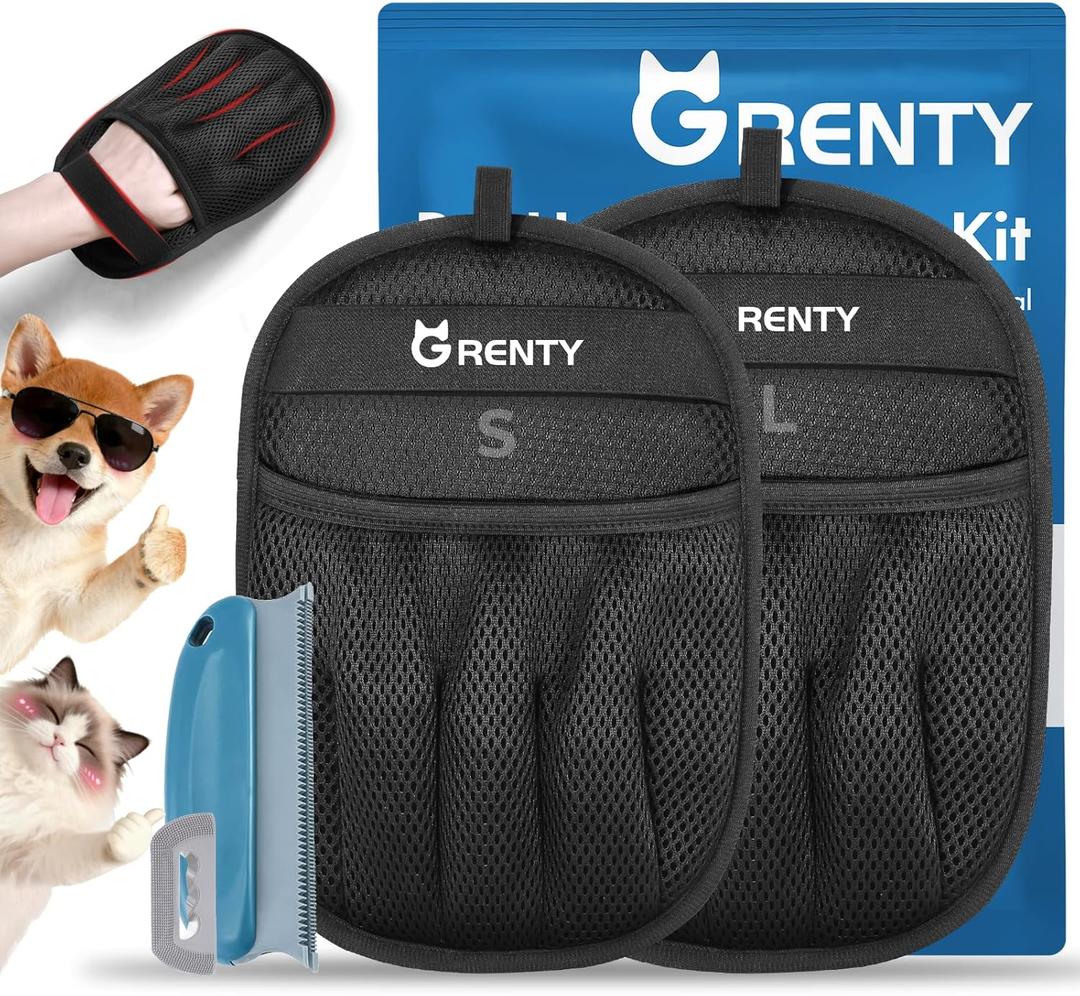 GRENTY 2 PCS Pet Hair Removal Glove for Dogs & Cats, Upgraded Five-Finger Electrostatic Magic Brush Pet Hair Remover, Pet Hair Removal Tools for Clothing, Carpet, Sofa Gaps, Car Seat