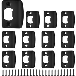 12 Pcs Deadbolt Strike Plate, Stainless Steel Round Corner Door Strike Plate Black Deadbolt Covers Door with Screws Reinforcement Kit