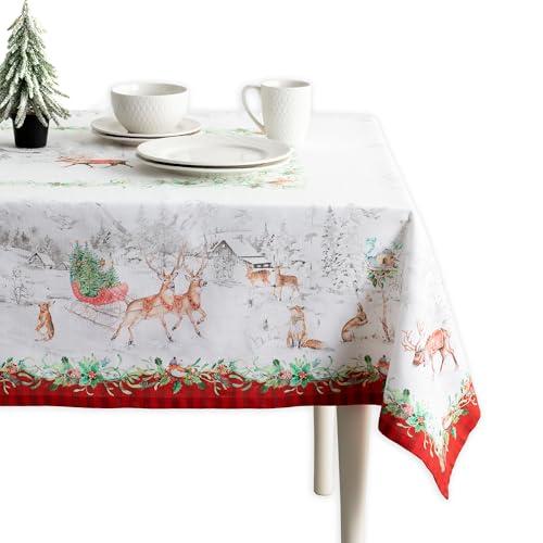 Maison d' Hermine Table Cloth Rectangle Table 100% Cotton 54 x 72 Inches Fall Tablecloth Reusable Everyday Use for Thanksgiving Christmas Decorations Dining Farmhouse Party (Christmas Tradition)