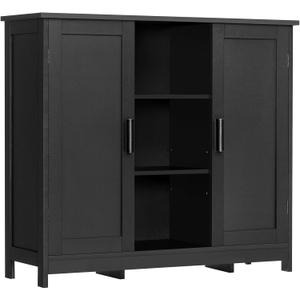 Iwell Storage Cabinet with 2 Doors and 4 Storage Shelves, Bathroom Cabinet, Cupboard for Living Room, Home Office, Entryway, Black