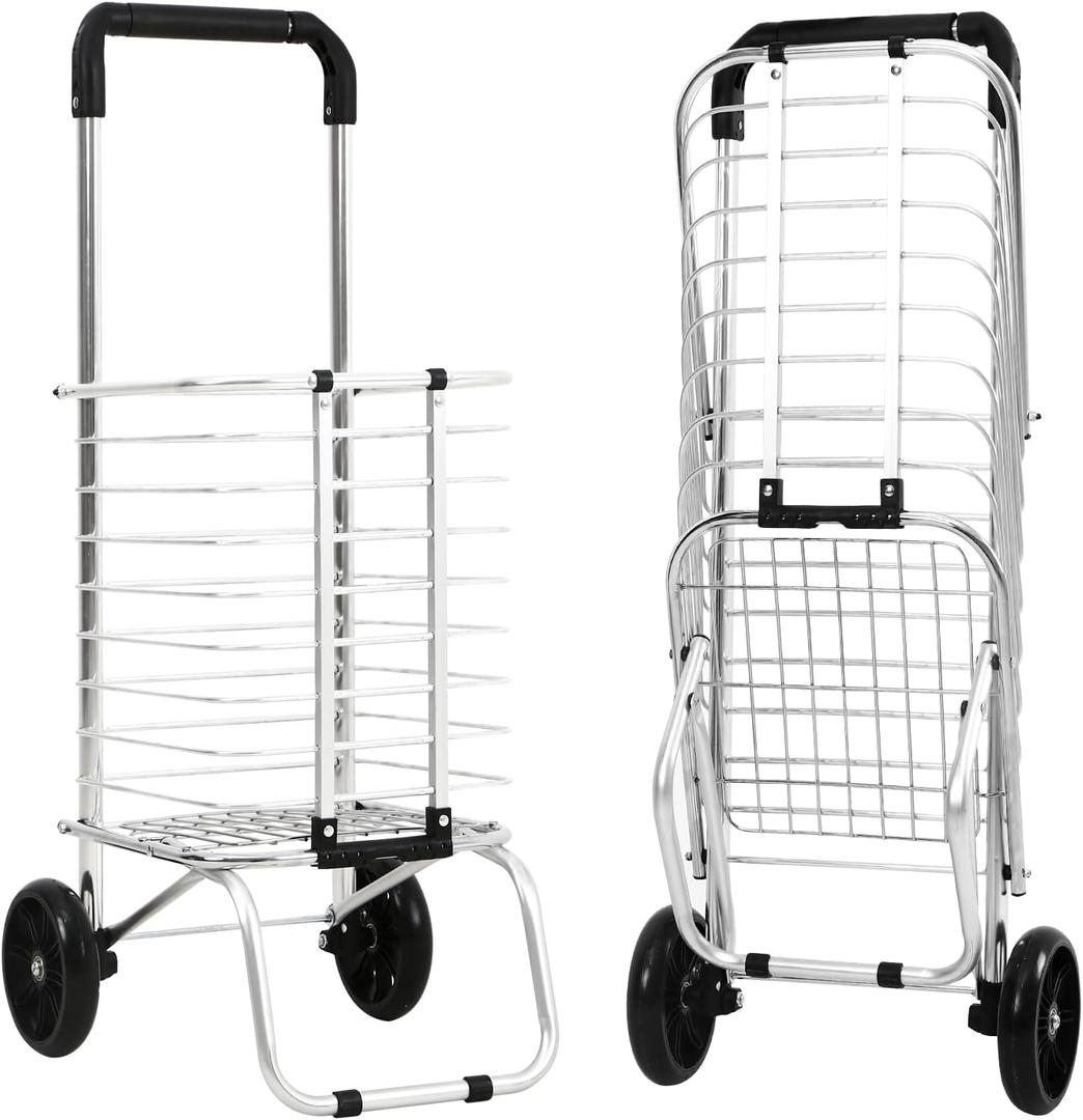 Panana Folding Shopping Hand Truck with Wheels,Foldable Steel Grocery On Wheels, Grocery Bag for Storage (Two Wheels)