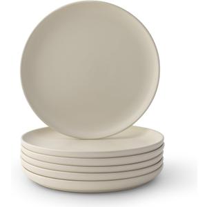 JoyJolt Mesa Stoneware Dinner Plates Set of 6, 10.5 Dish Set, Dishwasher and Microwave Safe Plate Set, Modern Rustic Dinnerware, Kitchen Serving Dishes - Matte White (Linen)