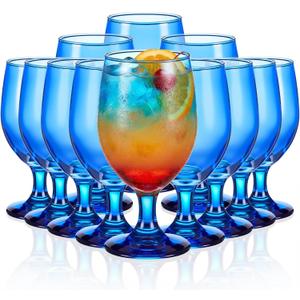 Patelai Set of 12 Water Goblet, 13.5 oz Drinking Glasses Bulk Dishwasher Safe, Stemmed Water Glass for Juice Wine Beer Tea Cold Beverages, Reusable Glassware for Home Party Restaurant (Cobalt Blue)