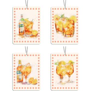 Aperol Spritz Car Air Freshener 4 Pcs, Watercolor Cocktail Scented Hanging Decor for Women Adults, Vehicles Home Bar, Trendy Drink-Themed Mirror Accessory Gift