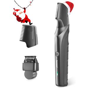 kensen Body Hair Trimmer for Men - Manscape Beard Trimmer for Men, V-Shaped Trimming Head with 2 Comb Attachments Mens Groin & Pubic Hair Trimmer IPX5 Waterproof Wet/Dry Mens Electric Razor (Black)
