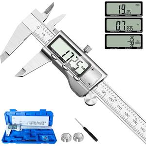 Digital Caliper Measuring Tool, Stainless Steel Vernier Caliper Digital Micrometer with Large LCD Screen, Easy Switch from Inch Metric Fraction, 6 Inch Caliper Tool for DIY/Household