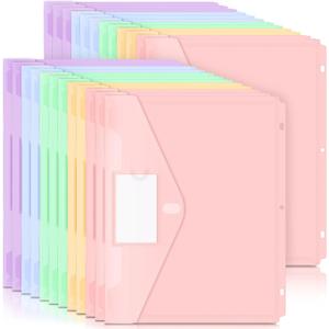 Forvencer Binder Pocket, 24 Pack Super Heavyweight Plastic Folders with Tight Closure, Binder Folders Side Loading, 3 Ring Binder Pocket, Binder Dividers with Pockets, Letter Size, Pastels Series