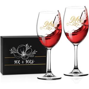 Bridal Shower Gifts Wedding Gifts Engagement Gift for Couples Newlyweds,Mr and Mrs Wine Glass Set,Wedding Glasses for Bride and Groom