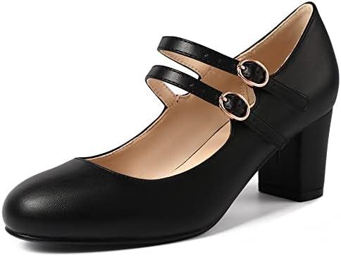IDIFU Women's Dress Shoes for Women Pumps Mary Jane Heels Low Block Round Closed Toe Wedding Office Work