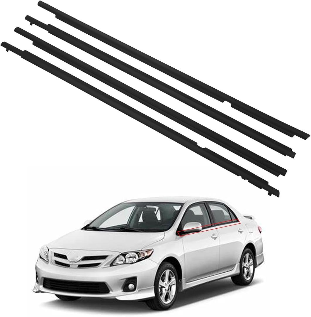 ZONFANT 4 Pcs Black Car Outer Door Window Moulding Trim Weatherstrip Seal Belt Compatible with 2009-2013 Corolla, Replace#75710-02210 75720-02210 75730-02190 75740-02190