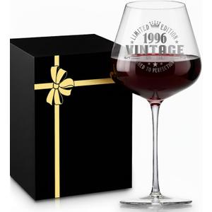 Crystal Burgundy Wine Glasses Cup Red Long Stem White Personalized Cute Large Gifts Women 30th Birthday for Her 30 Years Old Best Vintage 1996 Funny Cool Friend Gift Unique Birthday Party Decorations
