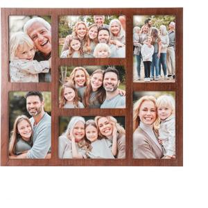 7-Opening Picture Frame Collage for 4x6 Photos – Dark Brown Multi Photo Frame for Wall or Tabletop Display – Rustic Wood Style Family Photo Frame, Home Décor Gallery Frame for Living Room, Bedroom, or Hallway