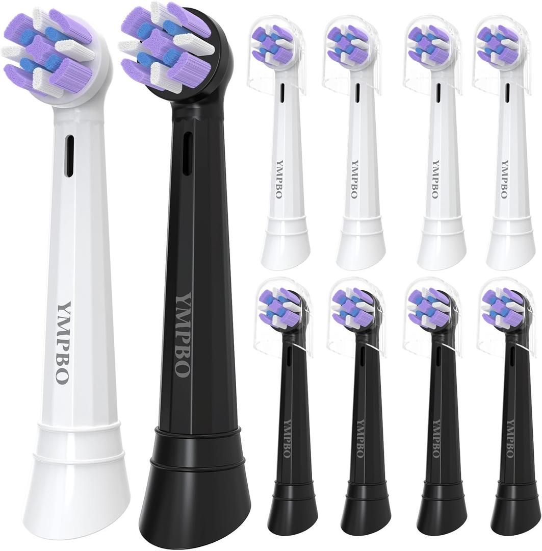 Toothbrush Replacement Heads Compatible with Oral B iO 10 9 8 7 6 5 4 3 Series Electric Toothbrush, 10 Pack Brush Heads, Black + White
