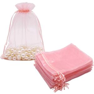 100 x HRX Package 100pcs Blush Pink Organza Bags Large, 6 x 9 inch Drawstring Gift Pouches Mesh Party Favor Bags for Christmas Wedding Baby Shower