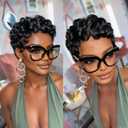 Short Pixie Cut Wig Human Hair Black Color Curly Wave Human Hair Wig Layered Natural Looking Short Curly Wigs for Black Women Glueless Full Machine Made Throw On and Go Wigs