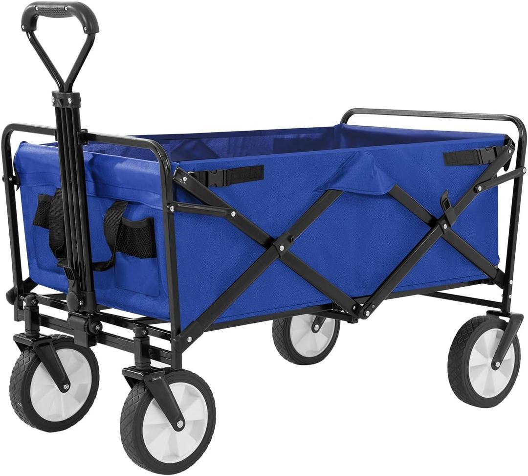 Garden Cart Folding Wagon Garden Cart Collapsible Wagon with Adjustable Handle & 360 Universal Wheels for Garden Camping Shopping Beach, (Blue)