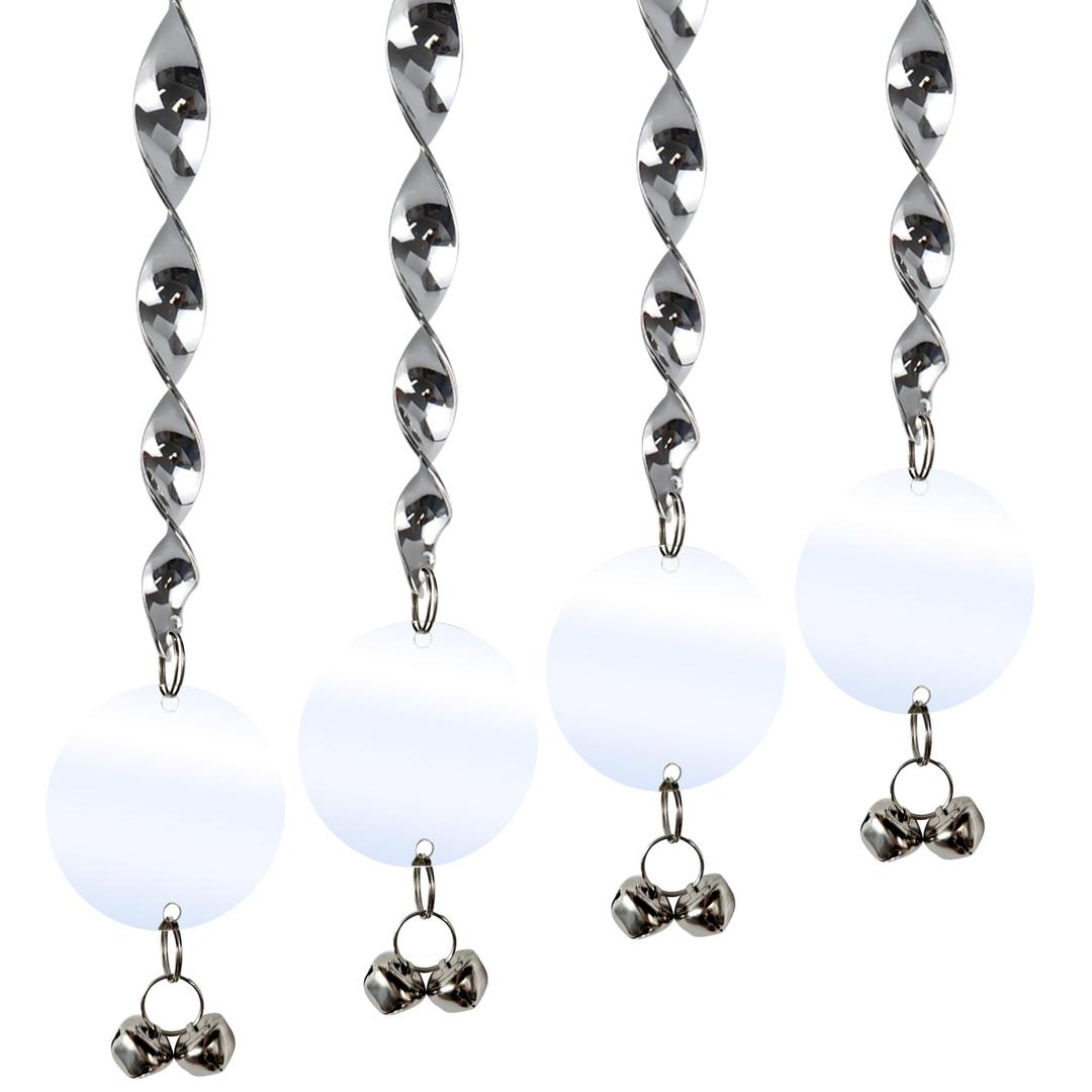 Bird Scare Rods, Silver Hanging Plastic Bird Deterrent Device with 6 Reflective Discs + 6 Scare Rods Set, Wind-Driven Rotating Reflective Scare Rods to Keep Birds Away from House Windows, Garden Yard