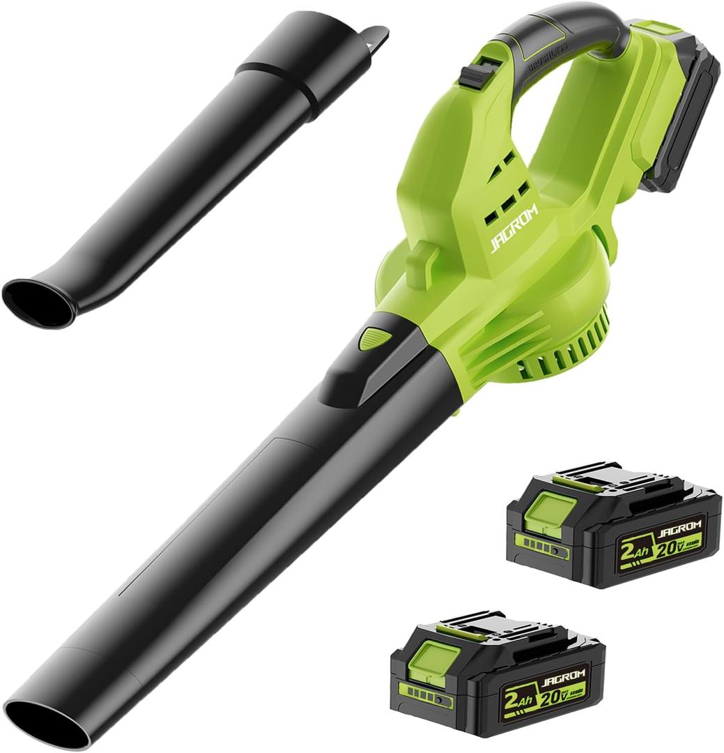 Leaf Blower Cordless with 2 Battery and Charger, 130MPH 180CFM High Speed Leaf Blower with 2 Tubes, 20V Electric Leaf Cleaner, Lightweight Handheld Small Blower for Patio, Garden, House, Depot, Green