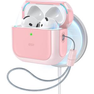 ESR Orbit Hybrid Case for AirPods 4, Compatible with MagSafe, Drop Protection with Lanyard, Pink
