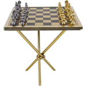 Deco 79 Aluminum Metal Chess Table Game Set, 22" x 22" x 25", Gold